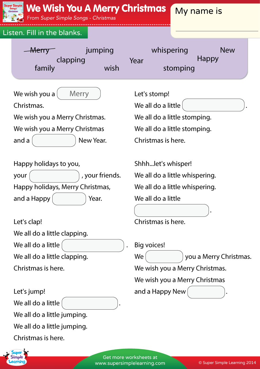 We Wish You A Merry Christmas Worksheet - Fill In The Blanks in Christmas Song Challenge Worksheet