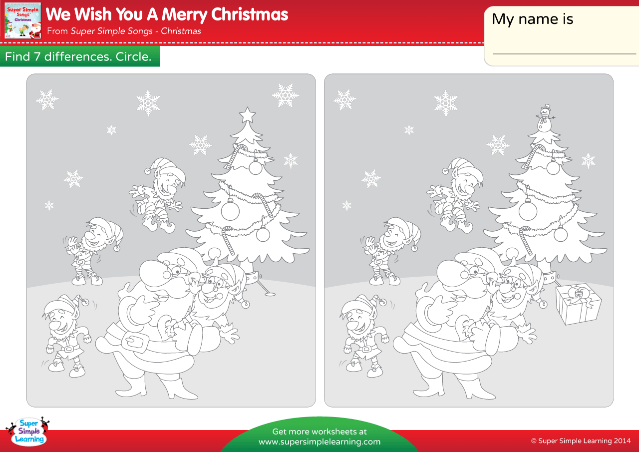 We Wish You A Merry Christmas Worksheet - Find The Differences for Christmas Opposites Worksheet