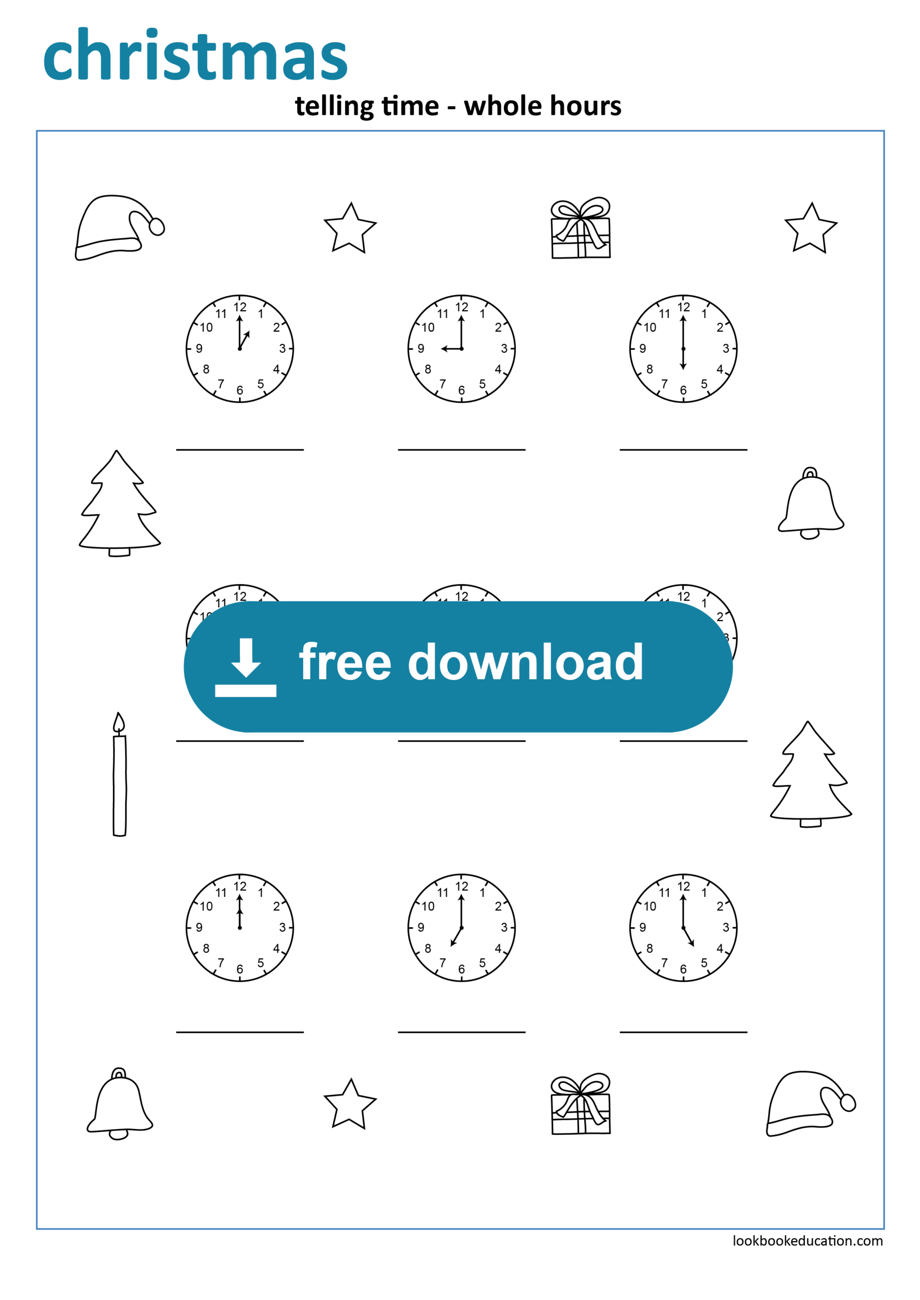 Worksheet Christmas Telling Time Whole Hours - Lookbookeducation for Christmas Time Worksheets