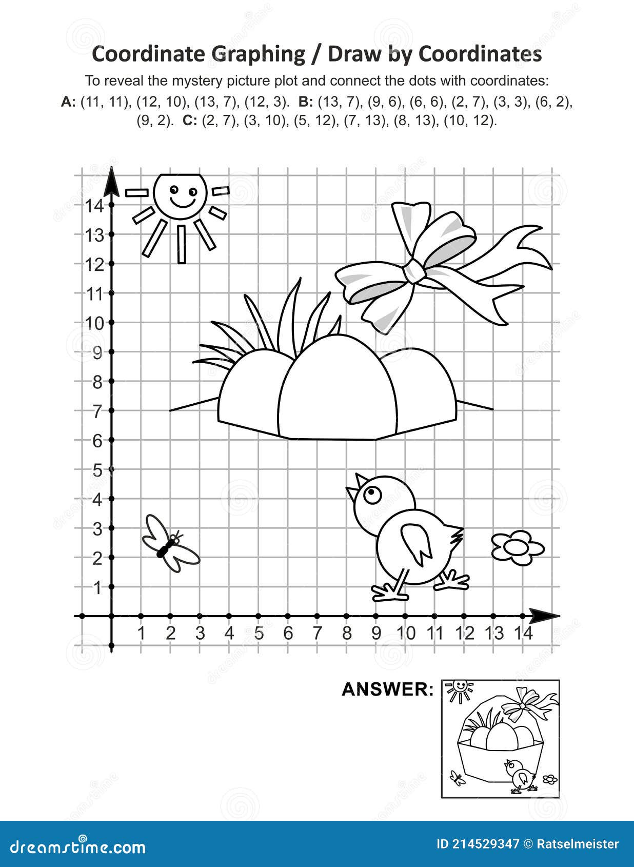 Coordinate Graphing And Coloring Page With Easter Basket Stock with Easter Coordinate Graphing Worksheets