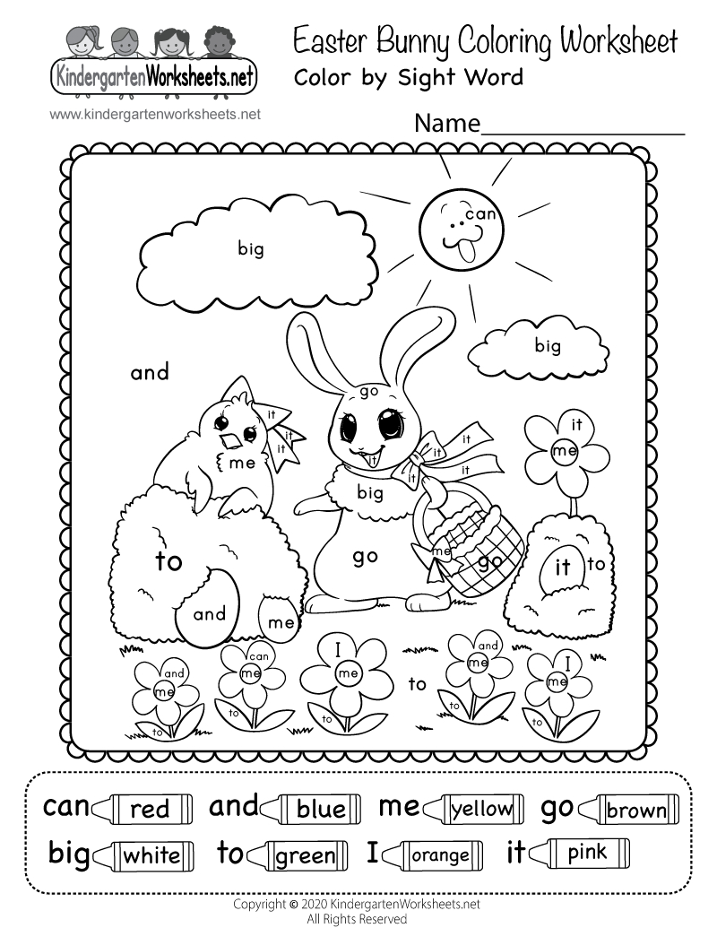 Easter Bunny Colorsight Word Worksheet - Free Printable intended for Easter Worksheets For Prek
