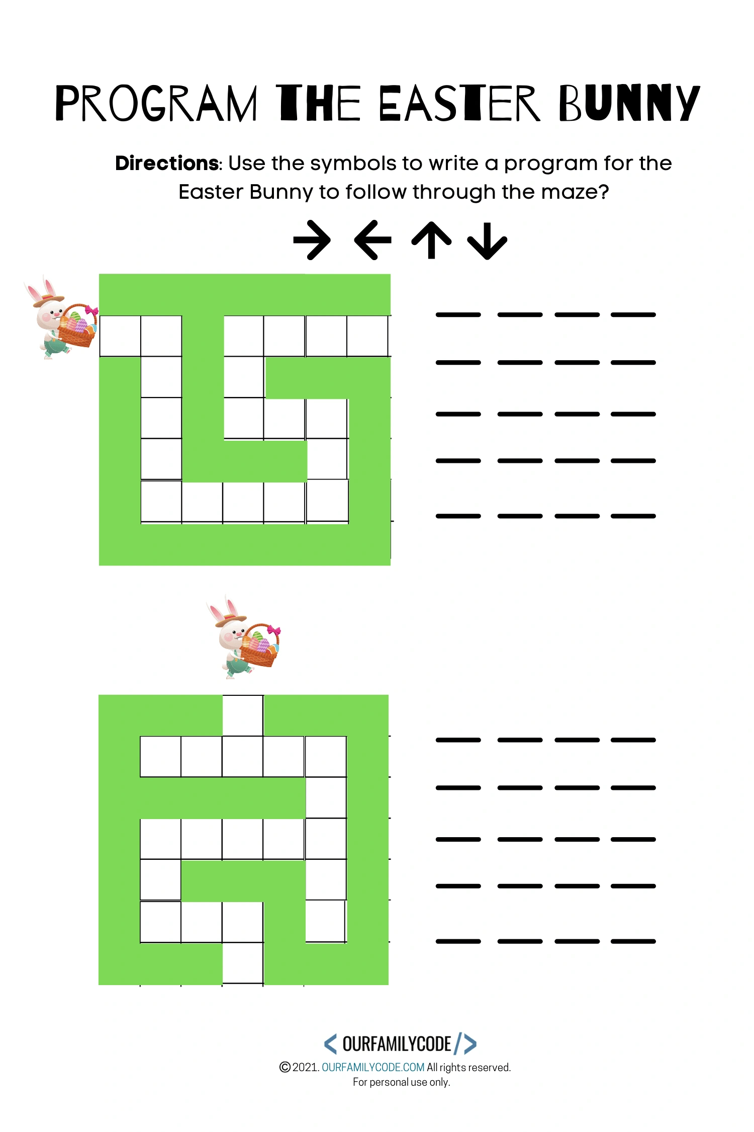 Easter Bunny Egg Hunt Coding For Kids - Our Family Code pertaining to Easter Code Worksheets