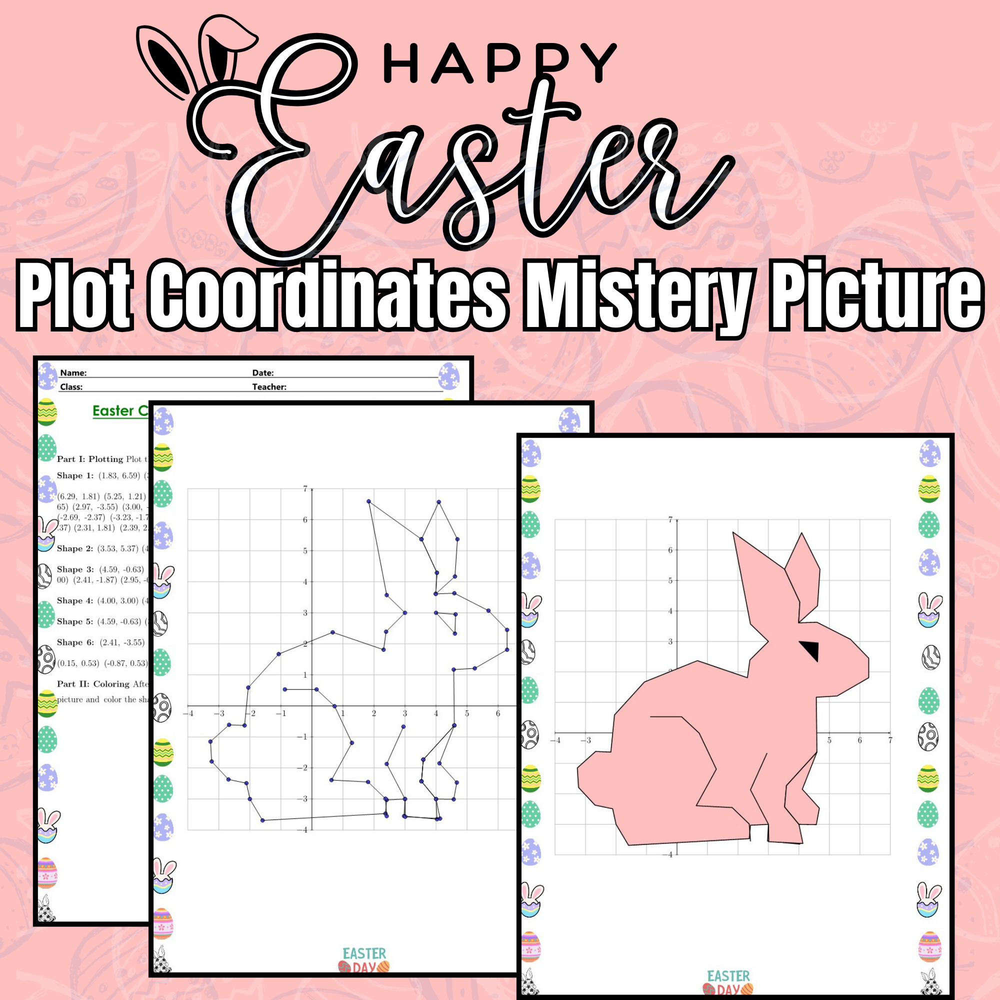 Easter Graphing Coordinates Mystery Picture Math Activity Plot Quadrants And Color Shapes regarding Easter Coordinate Graphing Worksheets