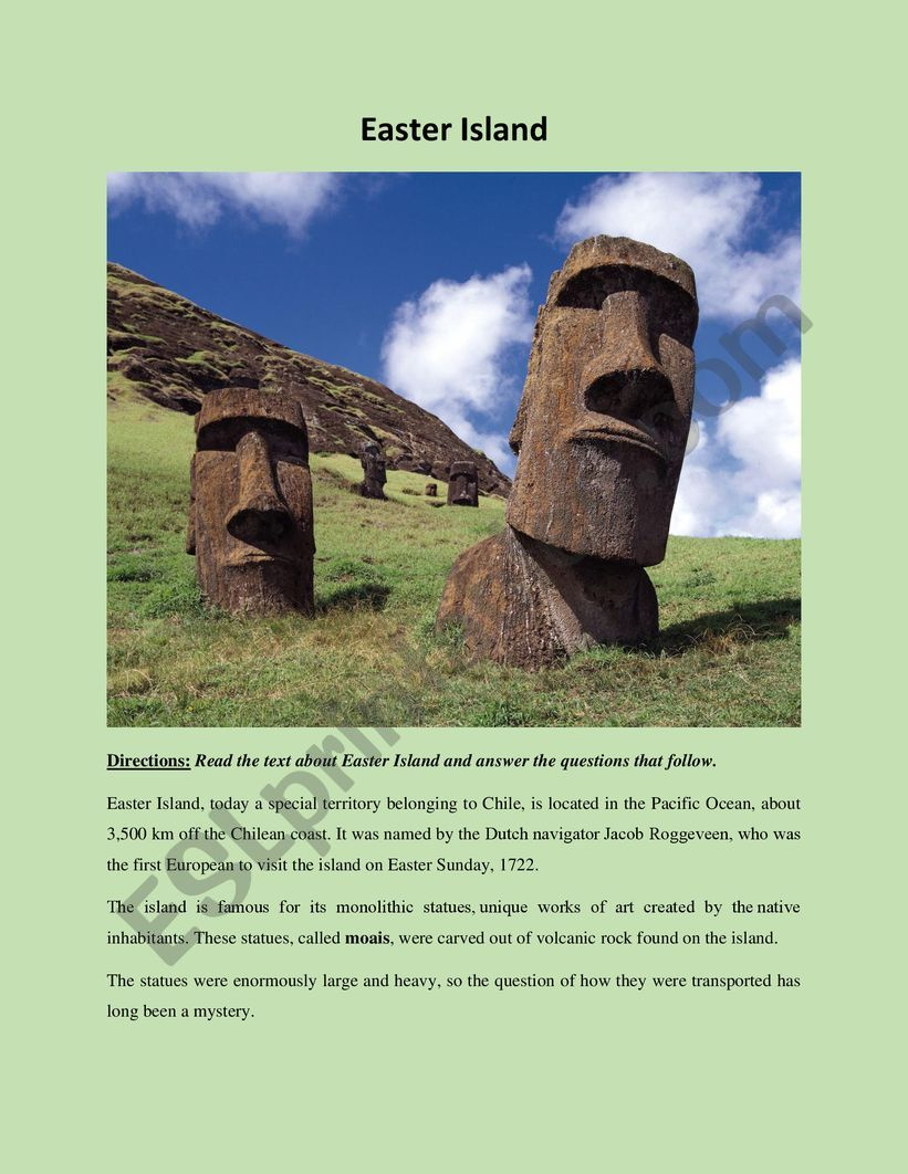 Easter Island - Esl Worksheetlina Milcheva intended for Easter Island Worksheets Answers