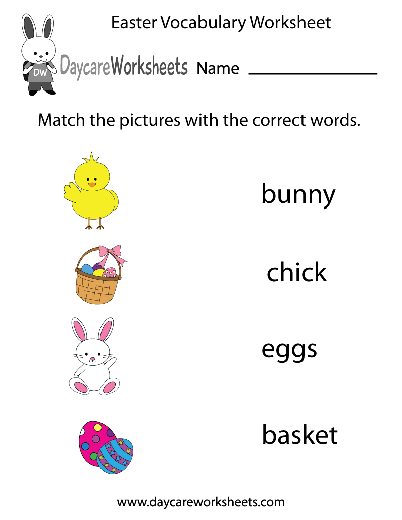 Free Preschool Easter Vocabulary Worksheet regarding Easter Pre-K Worksheets