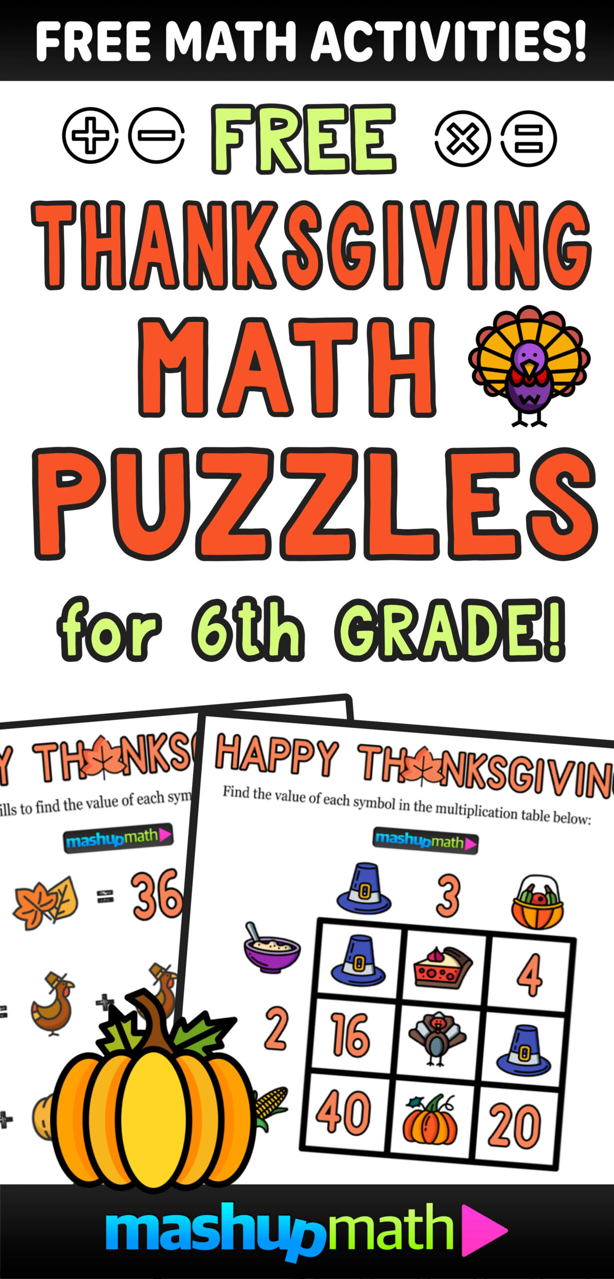 12 Thanksgiving Math Activities For Grades 1-8 — Mashup Math for Thanksgiving Math Worksheets Middle School