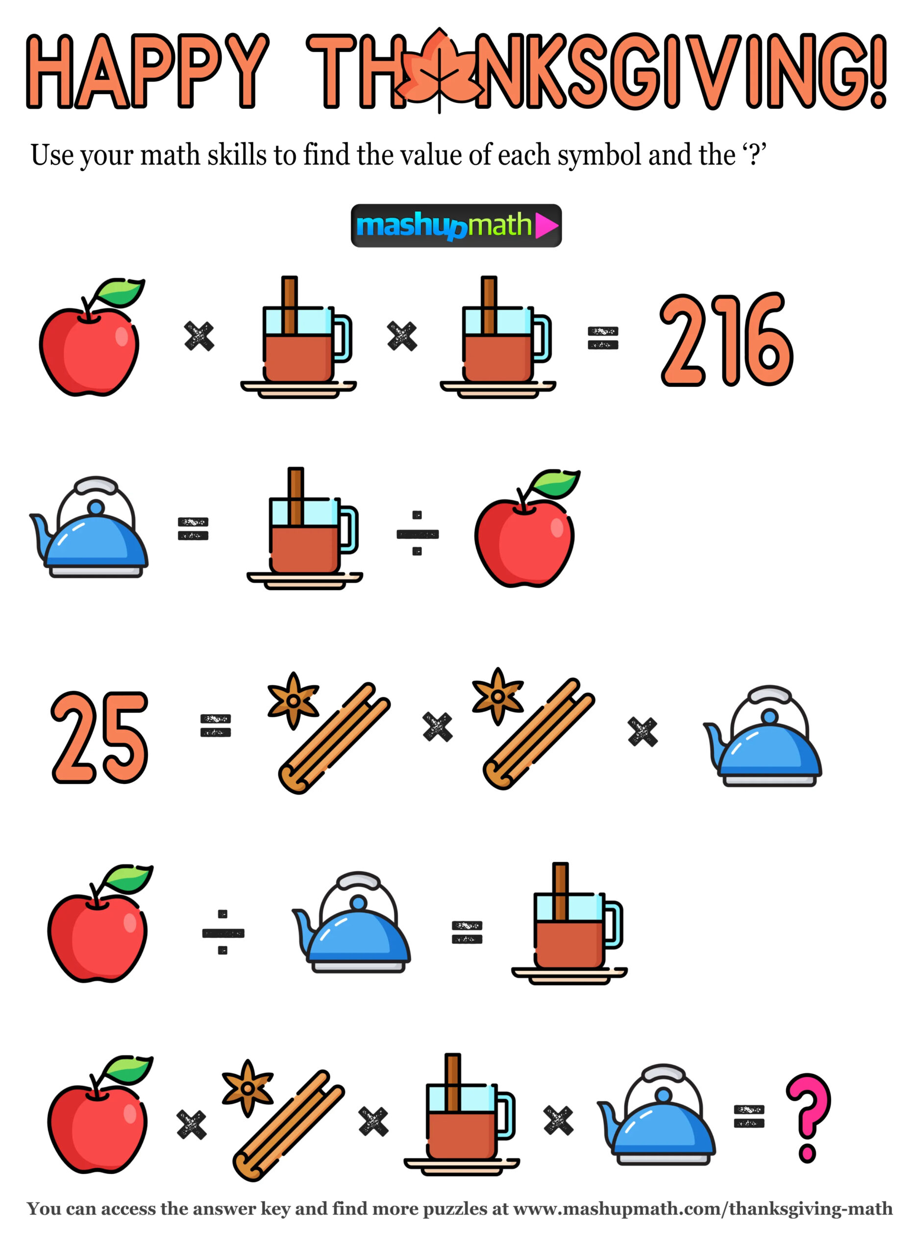 12 Thanksgiving Math Activities For Grades 1-8 — Mashup Math with regard to Thanksgiving Riddles Math Worksheet Answers