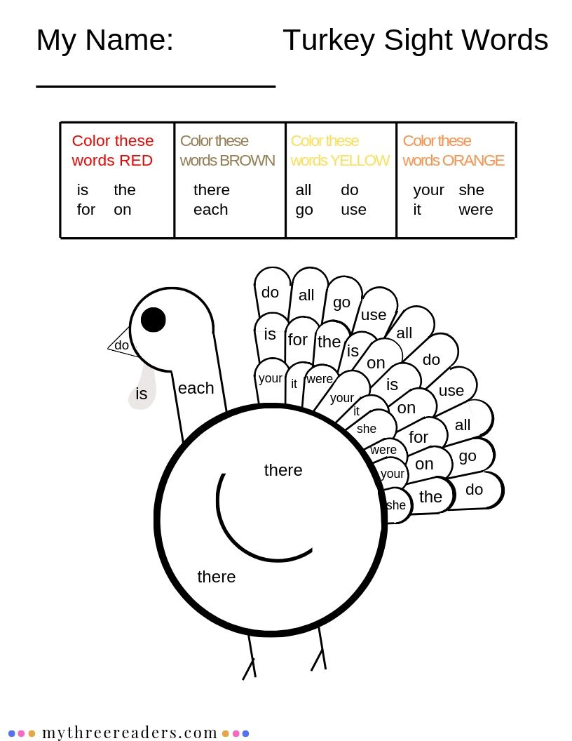 15 Must-Try Printable Fall Sight Word Activities With Turkeys within Thanksgiving Sight Word Worksheets