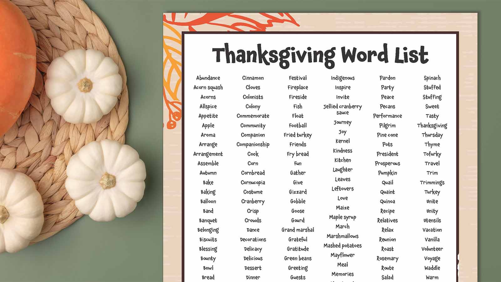 180+ Thanksgiving Words List (Free Printable!) within Thanksgiving Words Worksheet