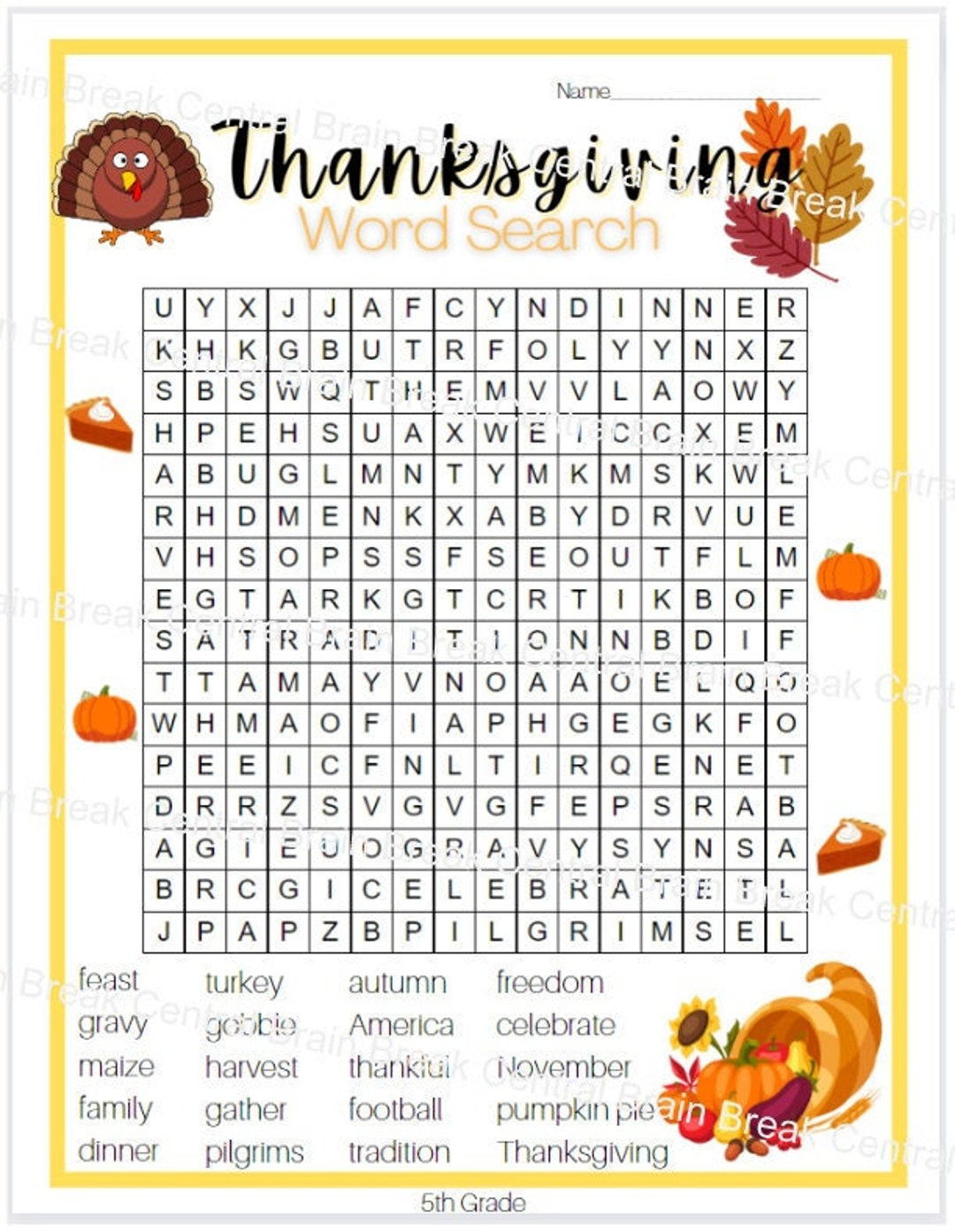 5Th Grade Thanksgiving Word Search With Answer Key, Printable with regard to Thanksgiving Worksheet 5th Grade