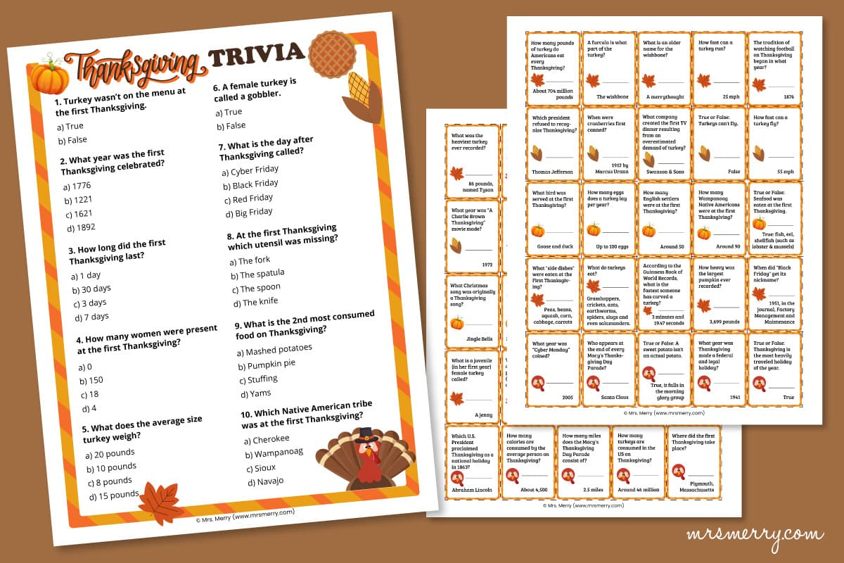 60 Thanksgiving Trivia Questions And Answers Printable | Mrs. Merry pertaining to Thanksgiving Challenge Worksheet Answers
