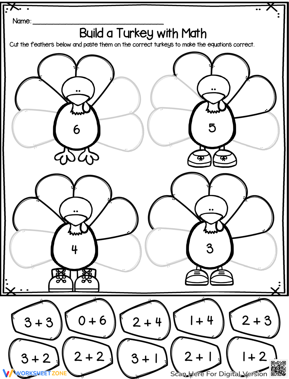 Addition: Thanksgiving Turkey Math Worksheet Worksheet in Thanksgiving Addition Worksheets
