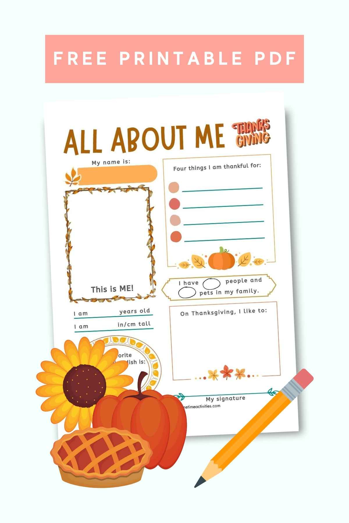 All About Me - Thanksgiving Printable Worksheet throughout Thanksgiving Themed Worksheets