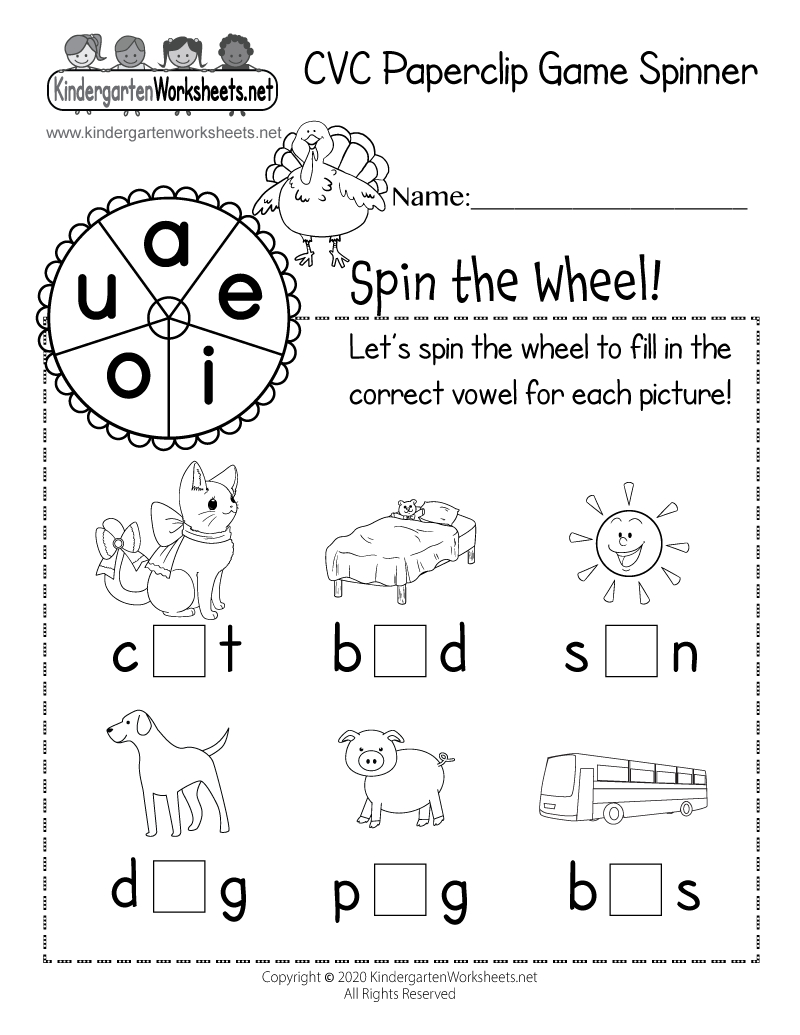 Cvc Paperclip Game Spinner Worksheet - Free Printable, Digital, &amp;amp; Pdf pertaining to Thanksgiving Cvc Worksheets