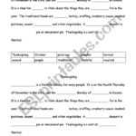 English Worksheets: Thanksgiving Cloze Throughout Thanksgiving Cloze Worksheets