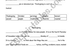English Worksheets: Thanksgiving Cloze throughout Thanksgiving Cloze Worksheets