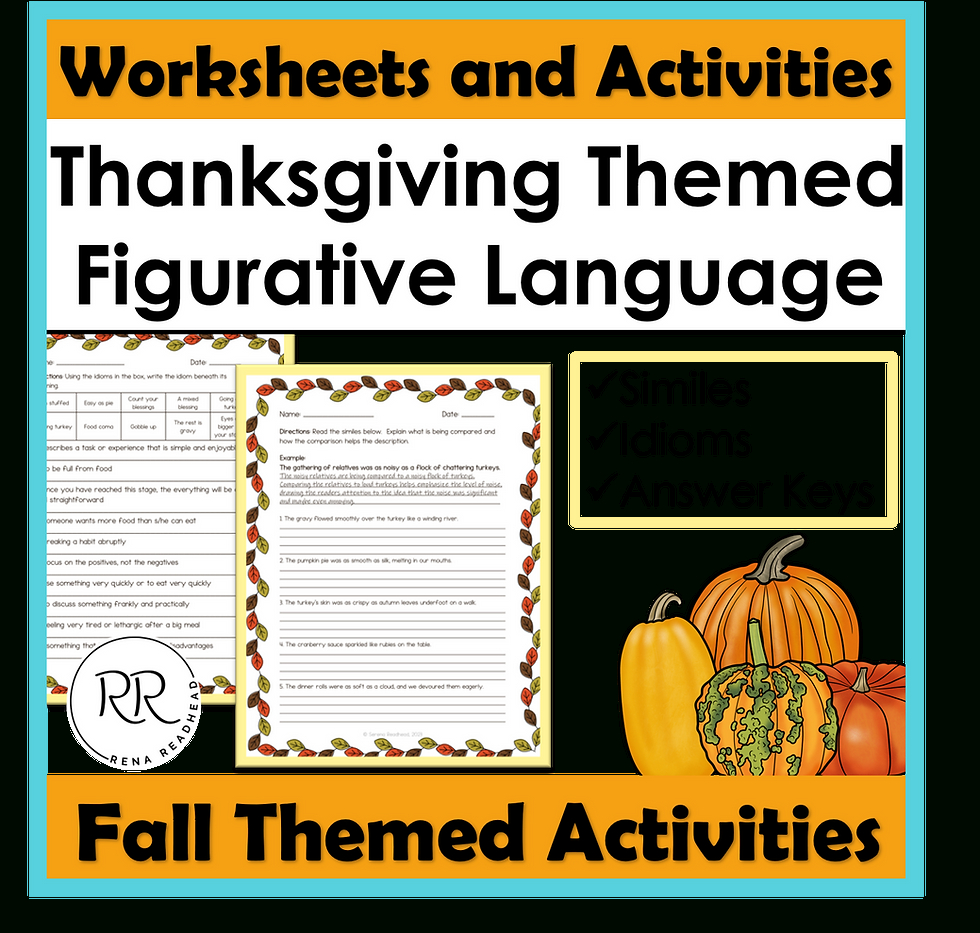 Feasting On Words: 7 Thanksgiving Figurative Language Activities with regard to Thanksgiving Figurative Language Worksheet Answer Key