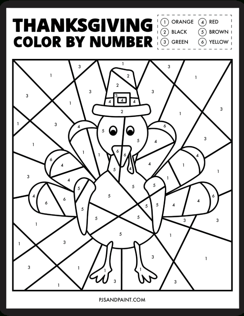 Free Printable Thanksgiving Colornumber Worksheet - Pjs And Paint intended for Free Printable Color by Number Thanksgiving Worksheets
