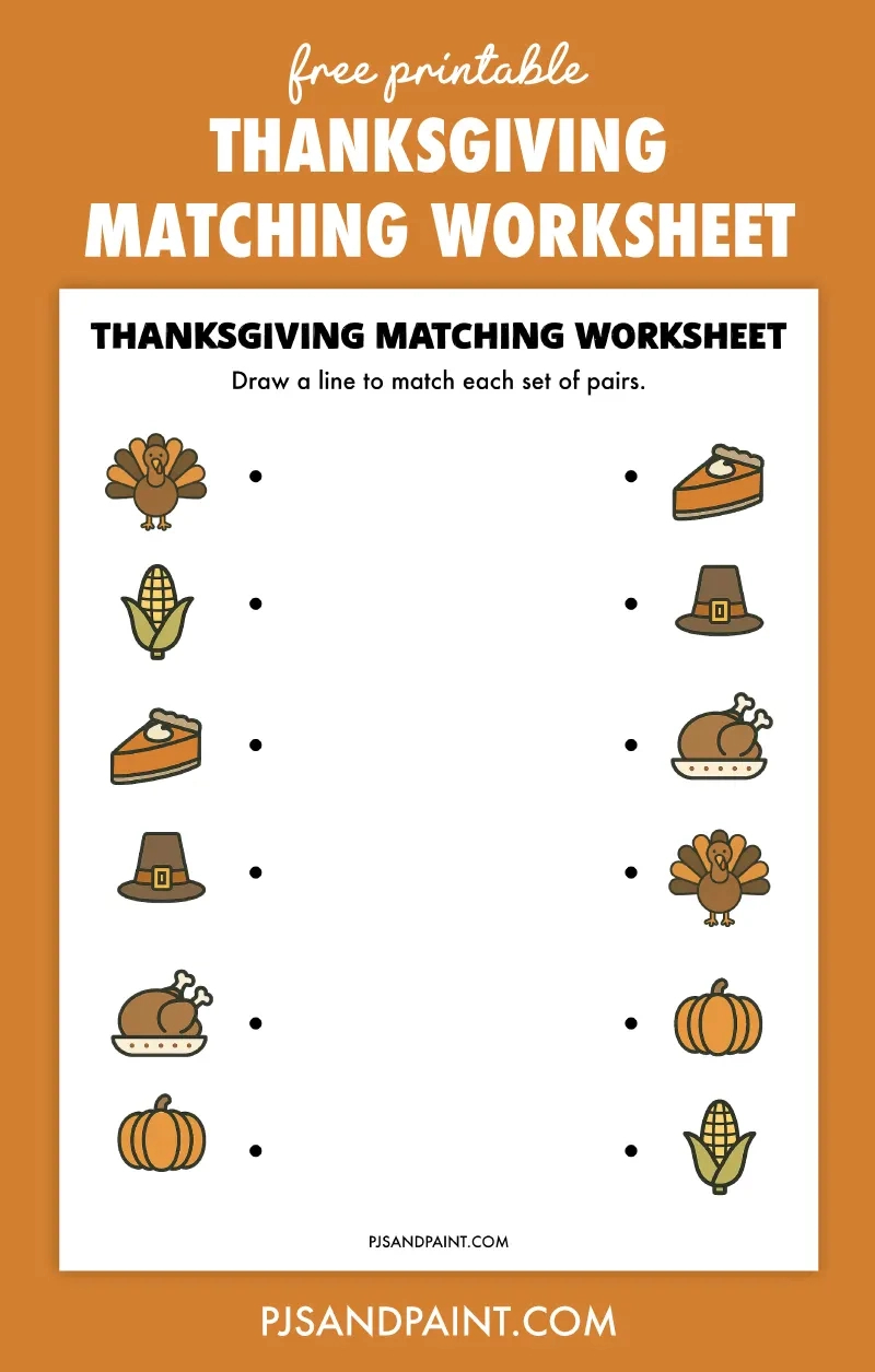 Free Printable Thanksgiving Matching Worksheet - Pjs And Paint with regard to Thanksgiving Matching Worksheet
