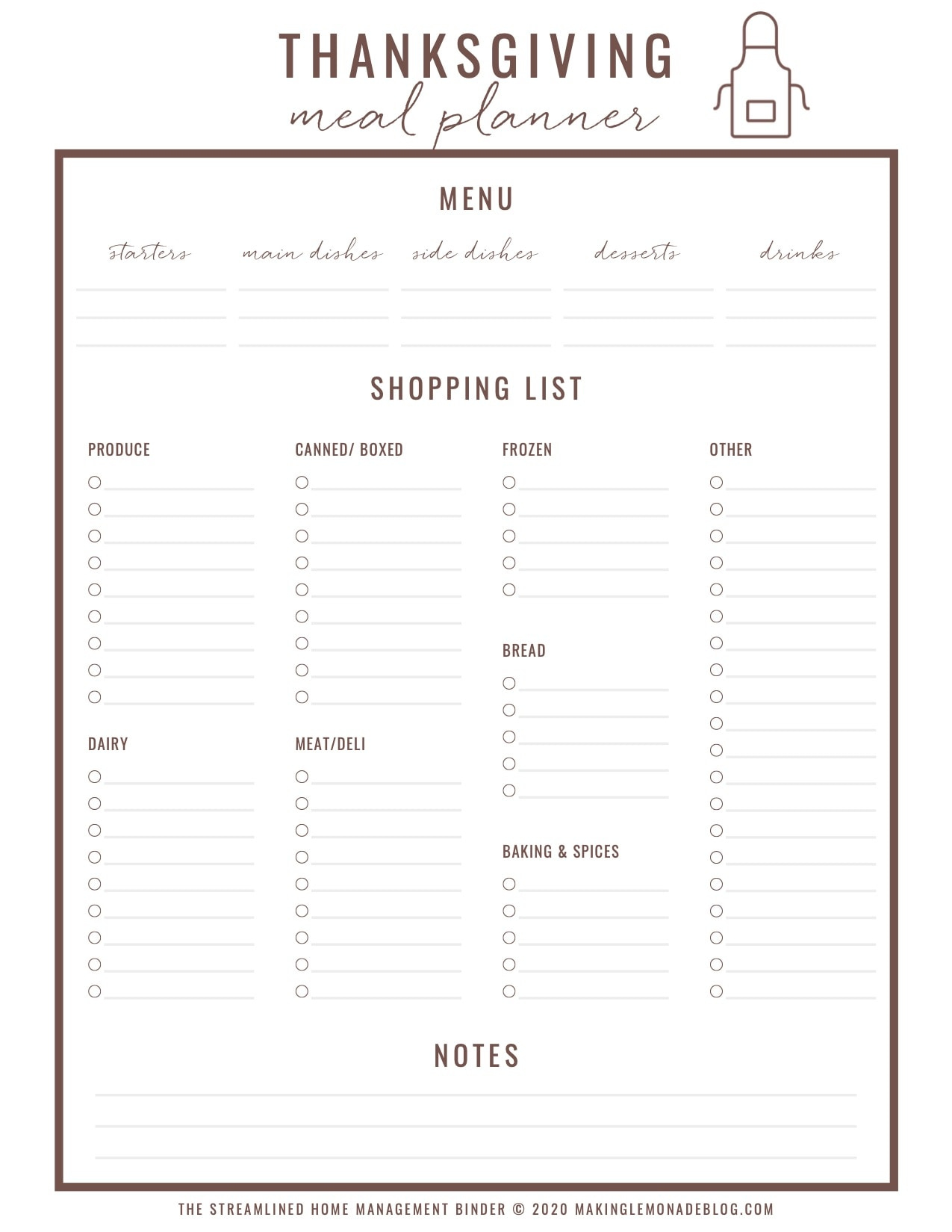 Free Printable Thanksgiving Menu Planner &amp;amp; Checklist - Making Lemonade with Thanksgiving Menu Worksheet
