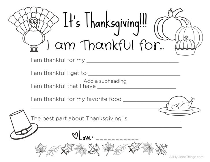 Thankful Thanksgiving Worksheet