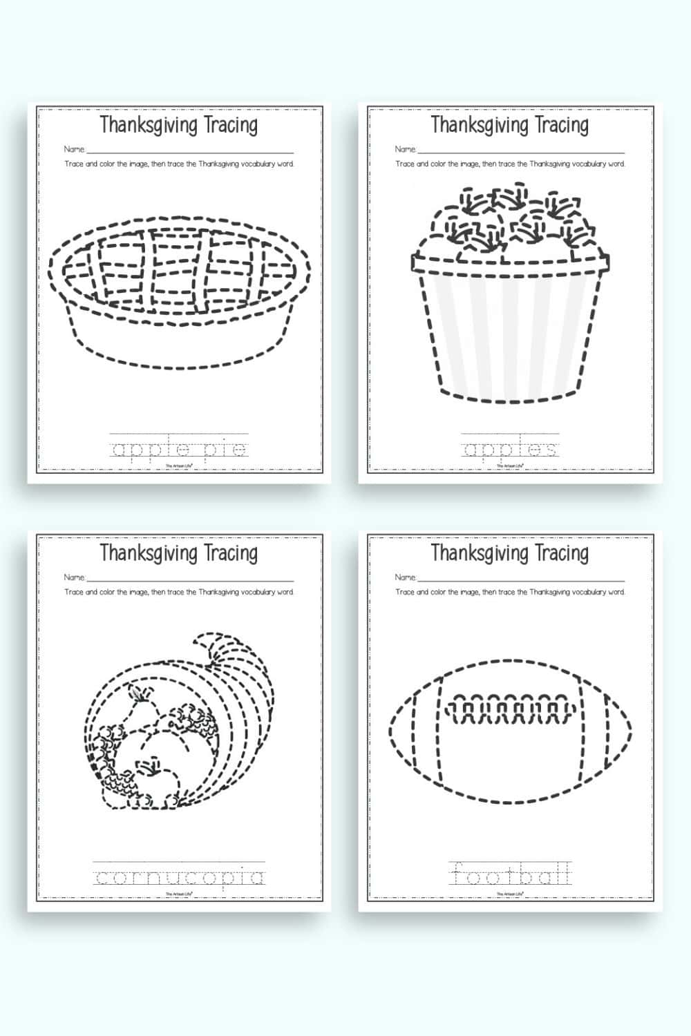 Free Printable Thanksgiving Tracing Worksheets - The Artisan Life for Tracing Thanksgiving Worksheets