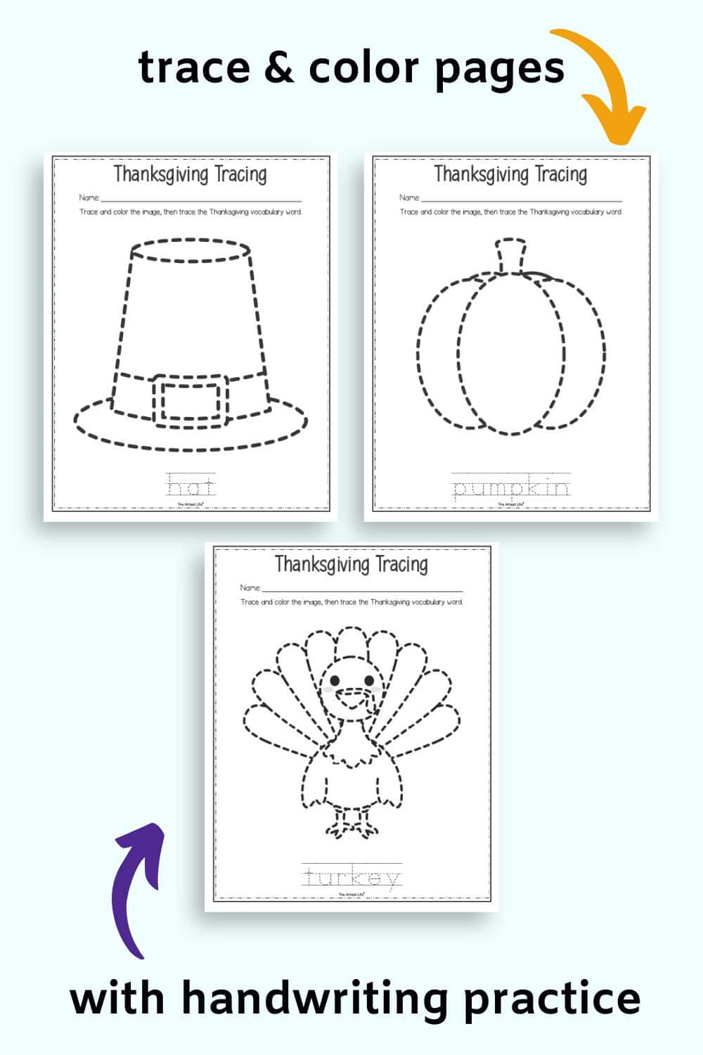 Free Printable Thanksgiving Tracing Worksheets - The Artisan Life within Free Thanksgiving Tracing Worksheets