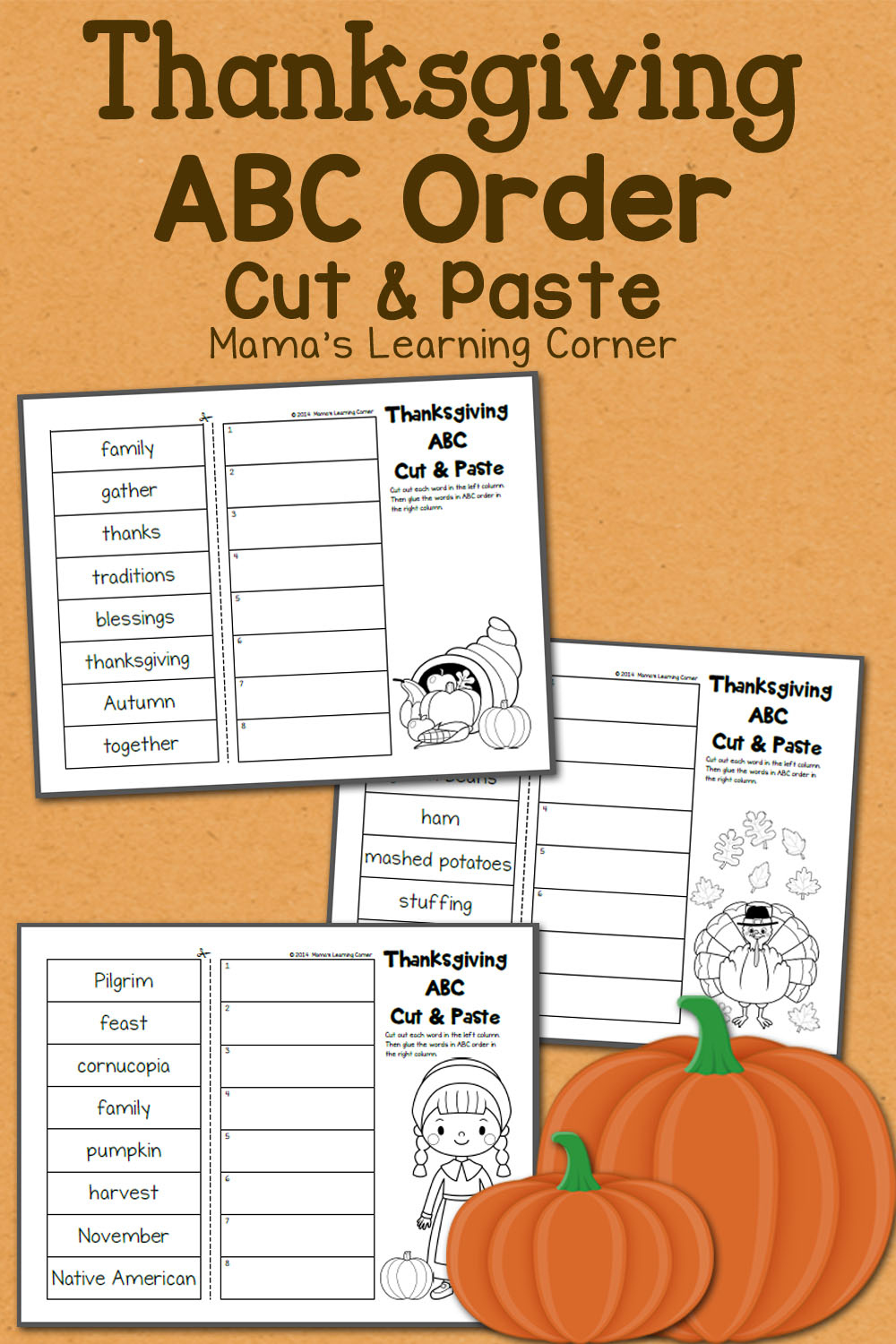 Free Thanksgiving Abc Order Cut And Paste throughout Thanksgiving Abc Order Worksheets