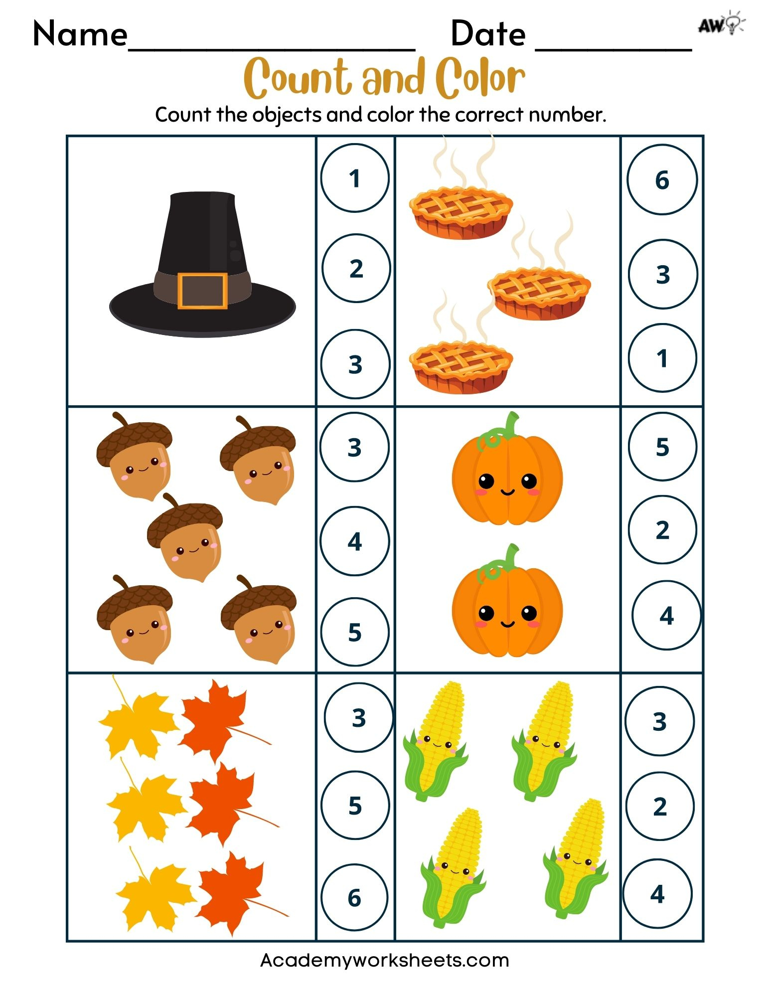 Free Thanksgiving Math Activities For Preschool Kids - Academy with Thanksgiving Counting Worksheets For Preschoolers