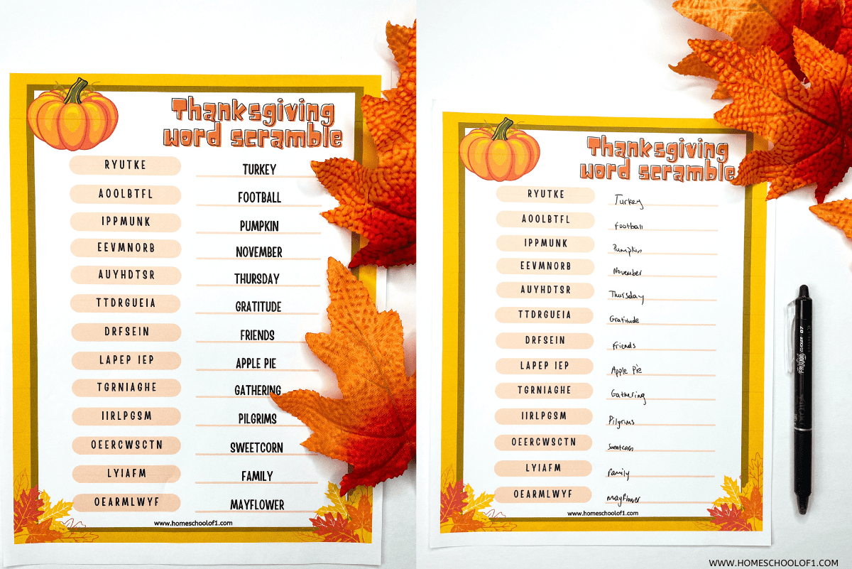 Free Thanksgiving Word Scramble Printable (With Answers) in Thanksgiving Word Scramble Worksheet Answers