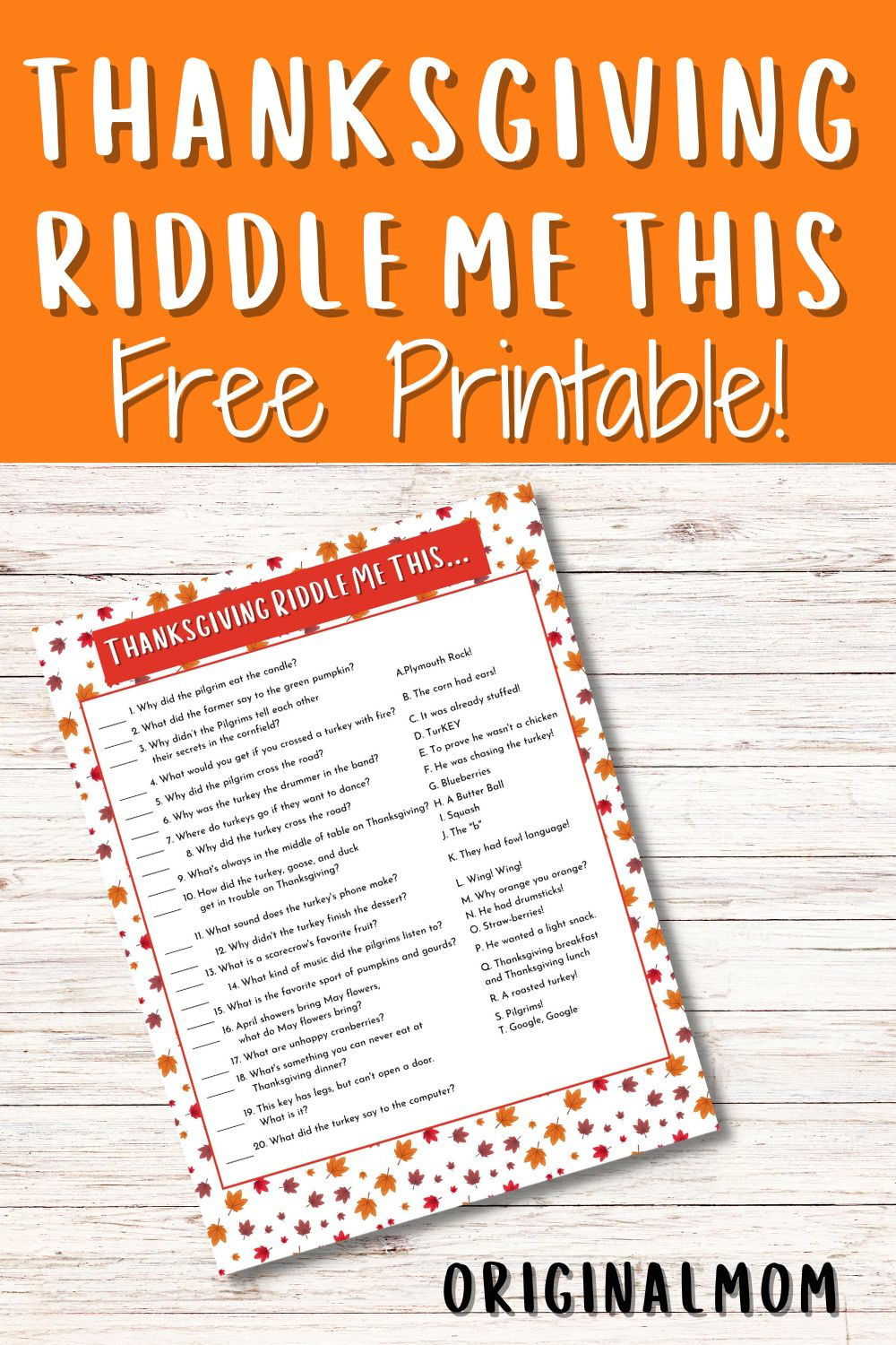 Fun Thanksgiving Riddle Me This Free Printable - Originalmom intended for Thanksgiving Riddles Worksheet