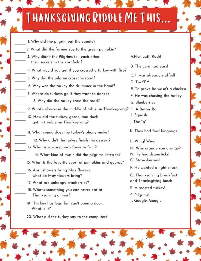 Fun Thanksgiving Riddle Me This Free Printable - Originalmom within Thanksgiving Riddle Worksheet