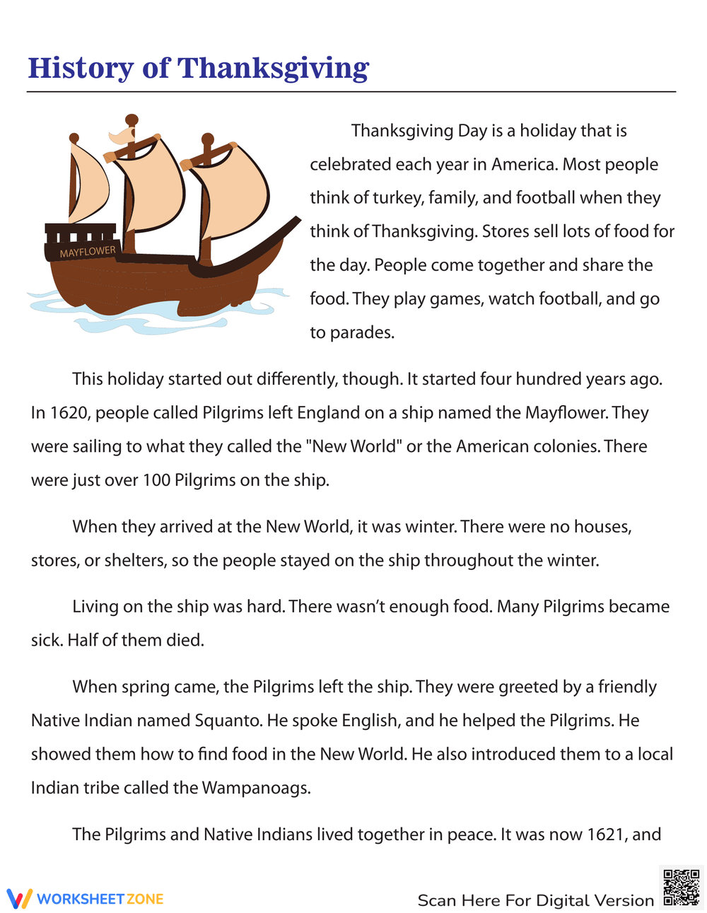 Grade 5 Thanksgiving Worksheets &amp;amp; Printable with regard to The History of Thanksgiving Worksheets