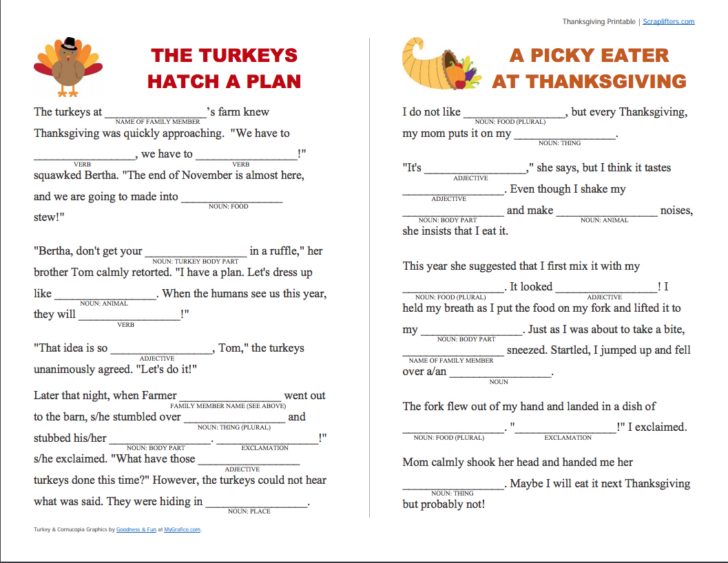 Thanksgiving Adjectives Worksheet