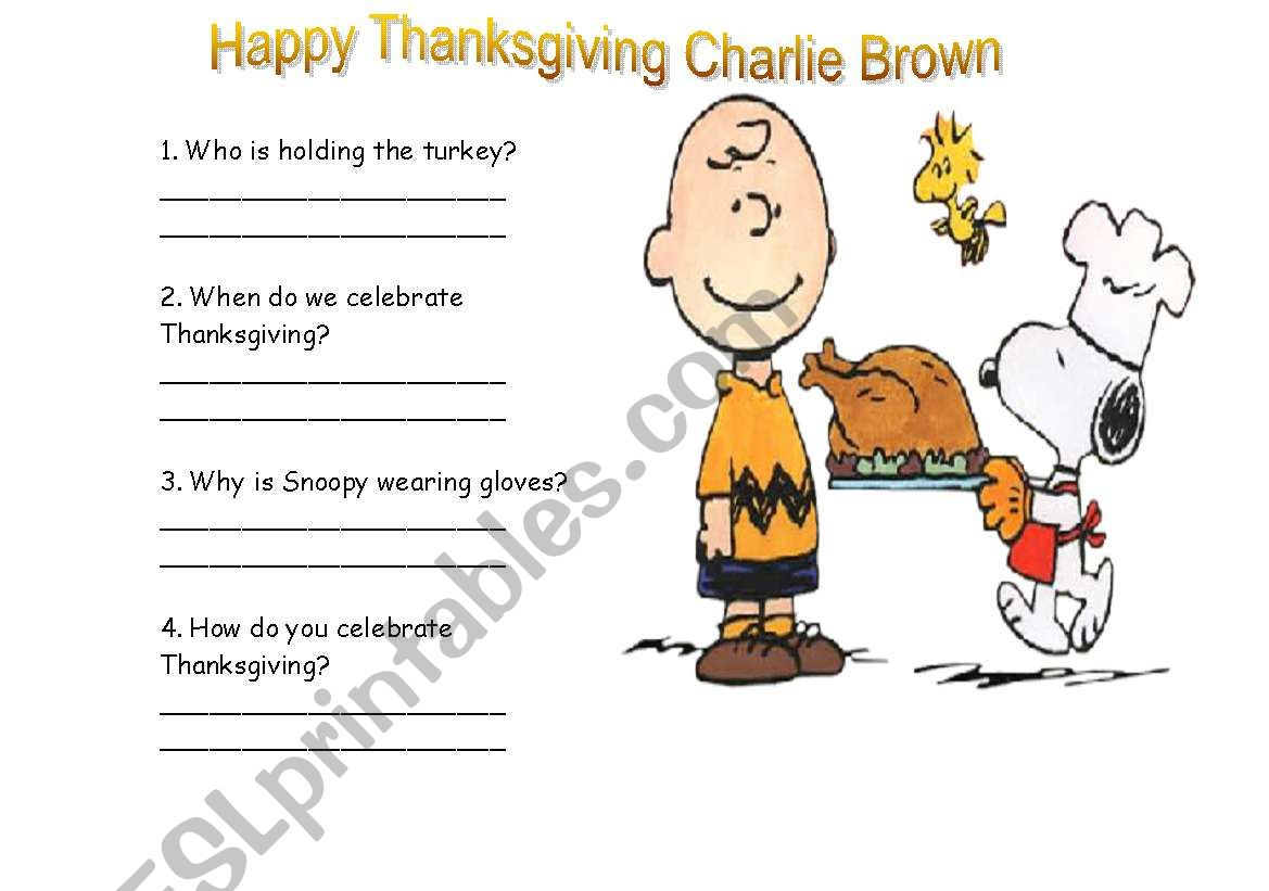 Happy Thanksgiving Charlie Brown - Esl Worksheethschneider intended for A Charlie Brown Thanksgiving Worksheet