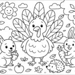 Happy Turkey And His Autumn Friends   Thanksgiving Coloring Pages Within Coloring Worksheets For Thanksgiving