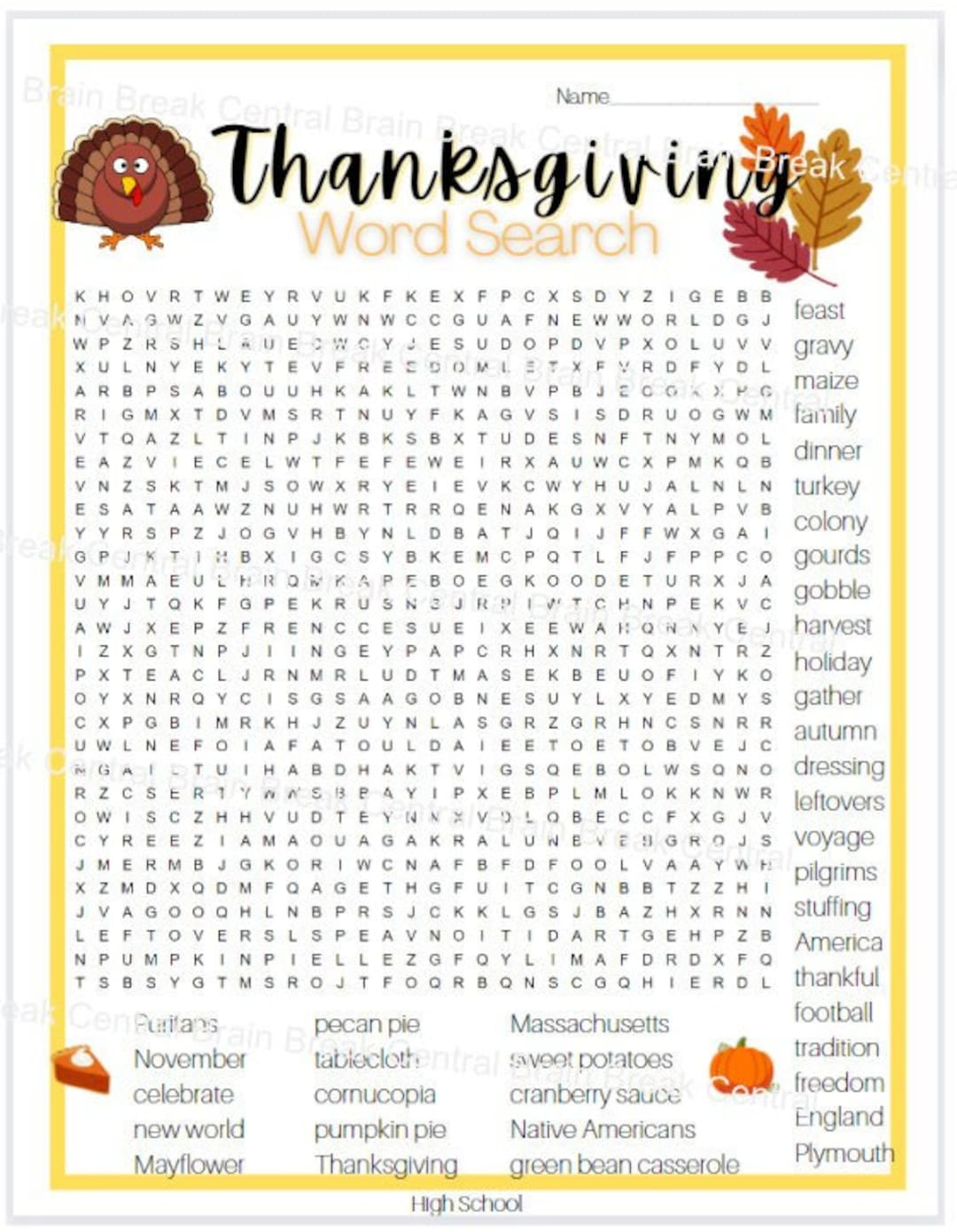 High School Thanksgiving Word Search With Answer Key, Printable in Thanksgiving Word Search Super Teacher Worksheets
