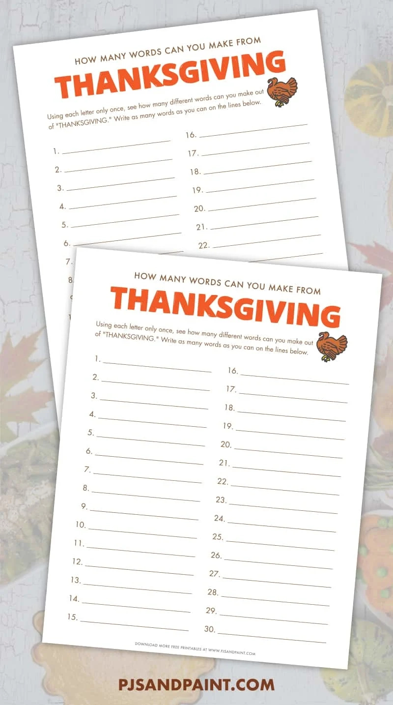 How Many Words Can You Make Out Of Thanksgiving - Free Printable with regard to How Many Words Can You Make From Thanksgiving Worksheet