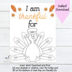 I Am Thankful For Turkey Printable, Kids Thanksgiving Activity, I In I Am Thankful For Thanksgiving Worksheets