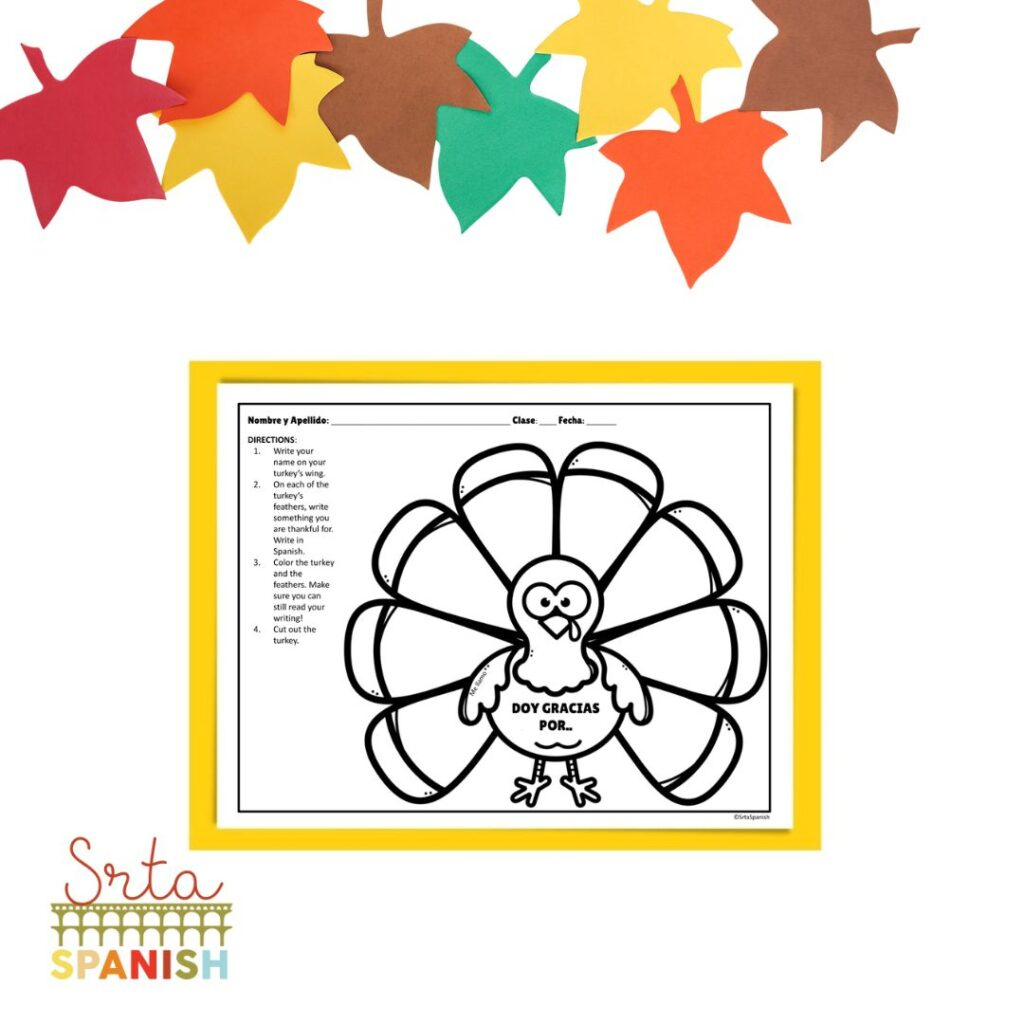 I Am Thankful Turkey Printable Spanish Class Craft Template - Srta pertaining to Free Printable Spanish Thanksgiving Worksheets