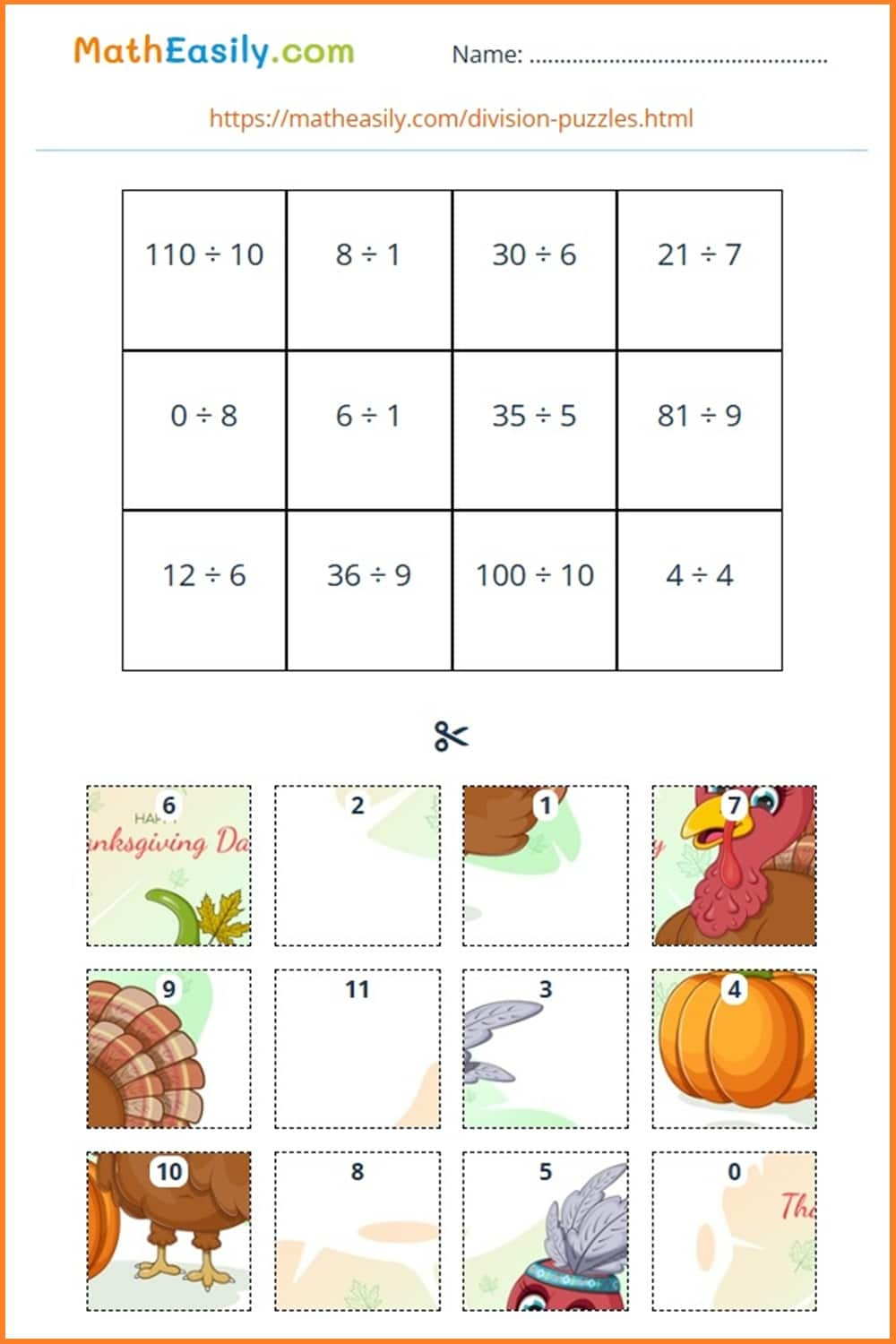 Math Thanksgiving Worksheets Pdf | Free Download in Division Thanksgiving Worksheets