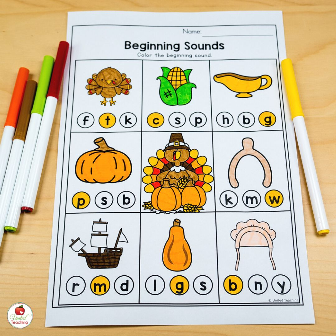 November Worksheets For Kindergarten: Easy To Prep Thanksgiving throughout Thanksgiving Beginning Sounds Worksheet