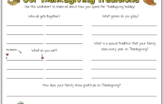 Our Thanksgiving Traditions [F] throughout Thanksgiving Traditions Worksheet