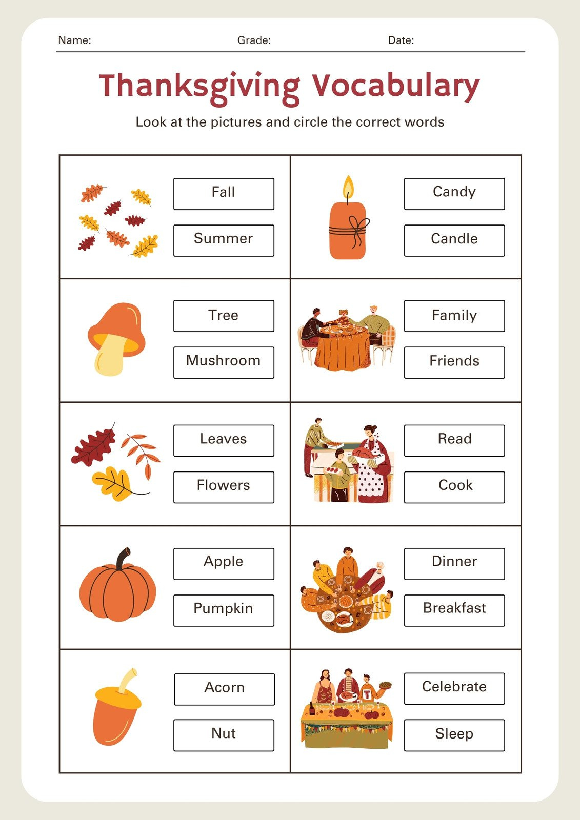 Page 5 - Free Printable Thanksgiving Worksheet Templates | Canva with regard to Thanksgiving Vocabulary Worksheet