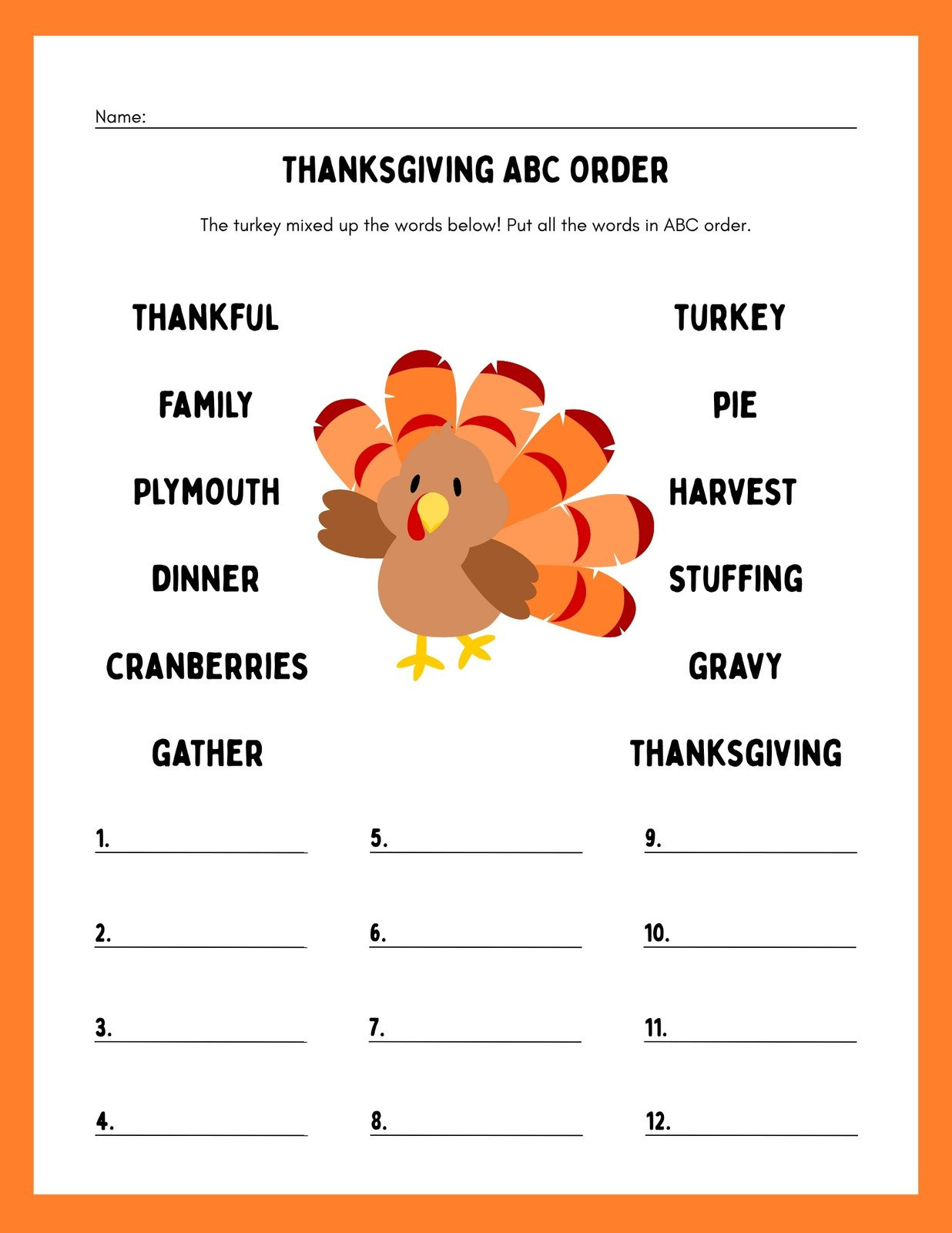 Page 6 - Free Printable Thanksgiving Worksheet Templates | Canva intended for Thanksgiving Abc Order Worksheets