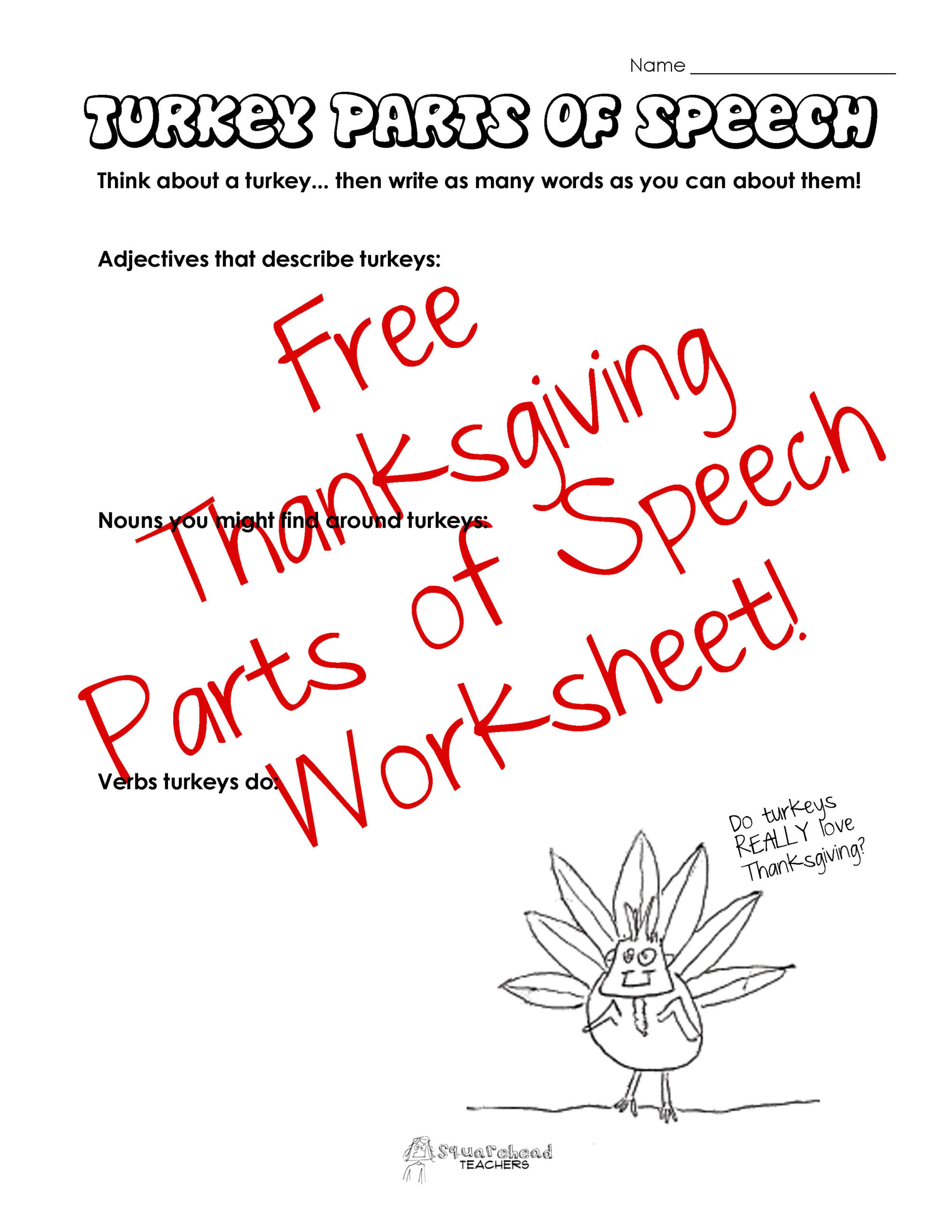 Parts Of Speech: Thanksgiving Turkey | Squarehead Teachers within Thanksgiving Parts Of Speech Worksheets