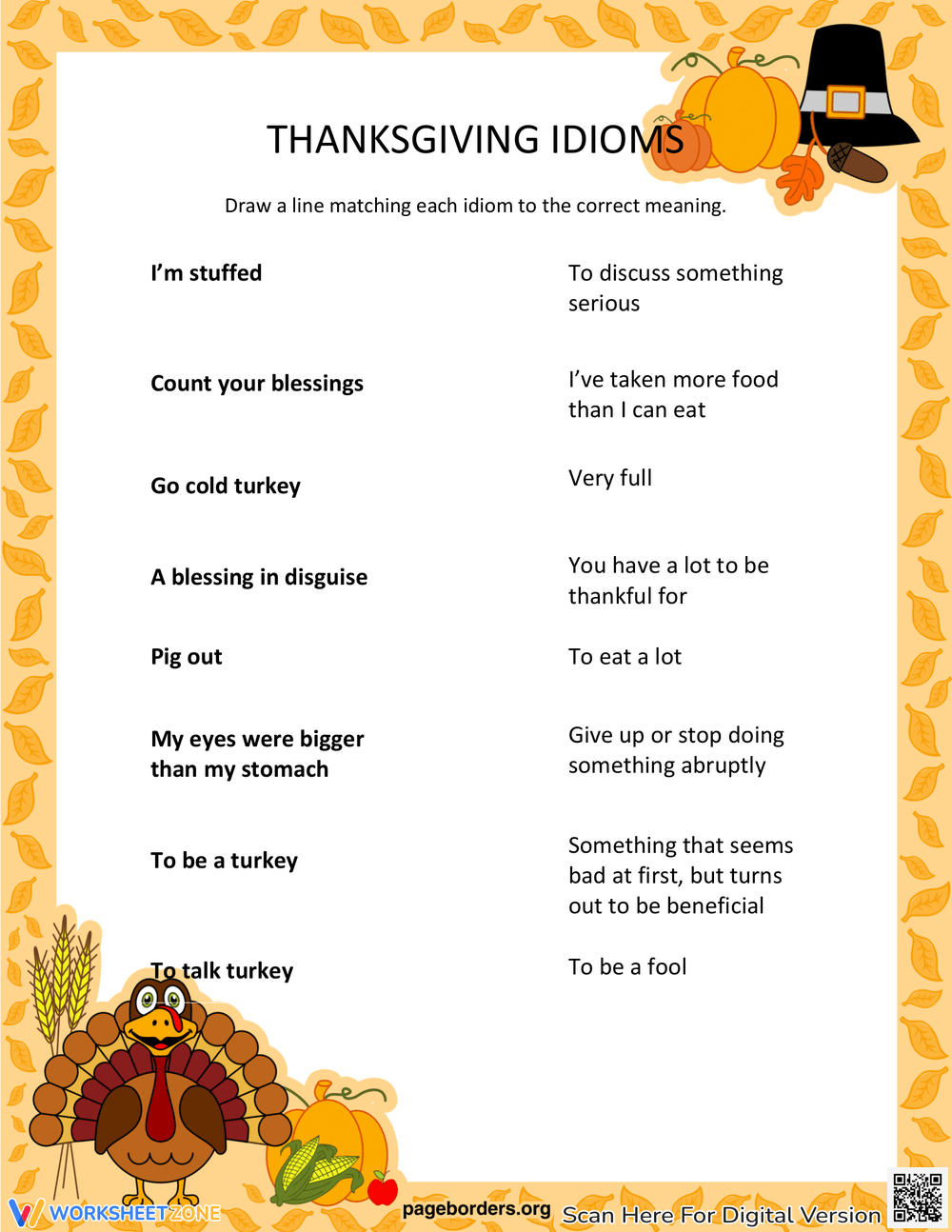 Printable Grade 6 Thanksgiving Idioms Worksheets Worksheets within Thanksgiving Idioms Worksheet