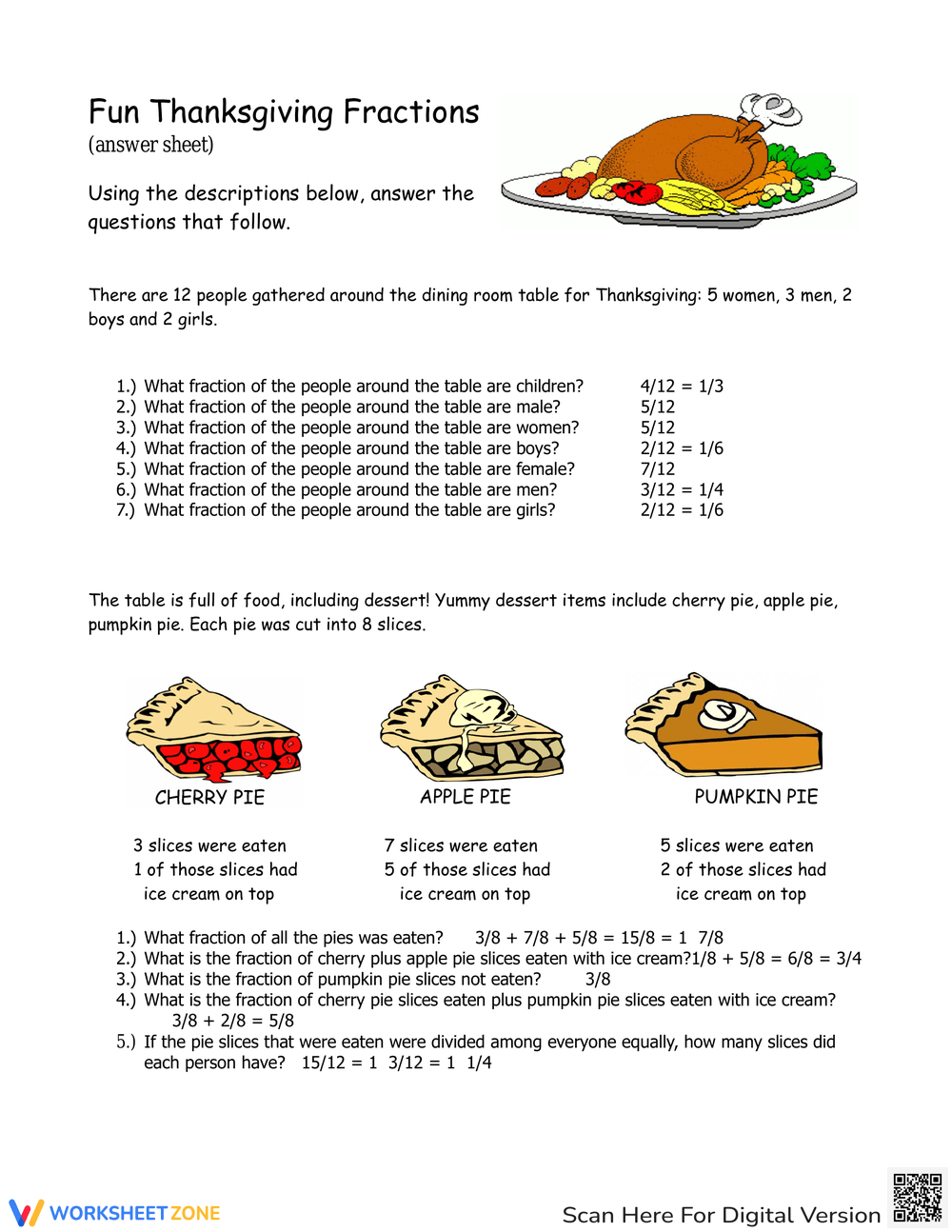 Printable Thanksgiving Fraction Worksheets Worksheets with regard to Thanksgiving Fractions Worksheets