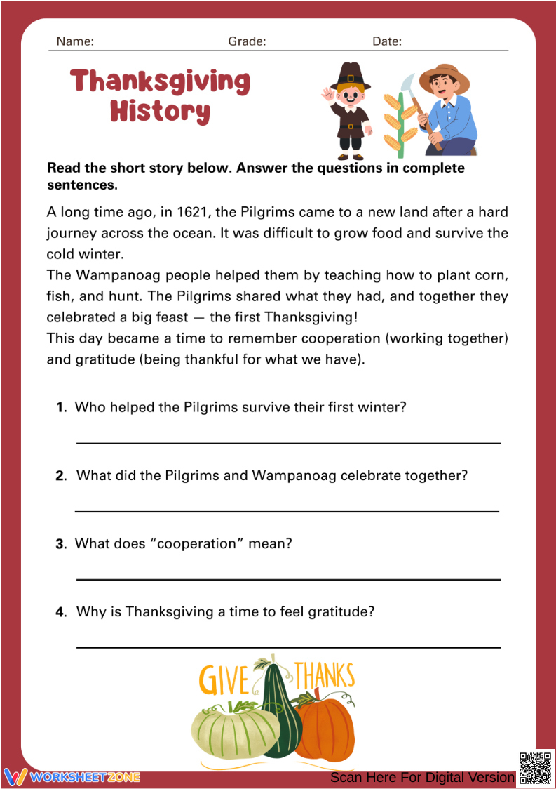 Printable Thanksgiving History Worksheets throughout The Real Story of Thanksgiving History Channel Worksheet