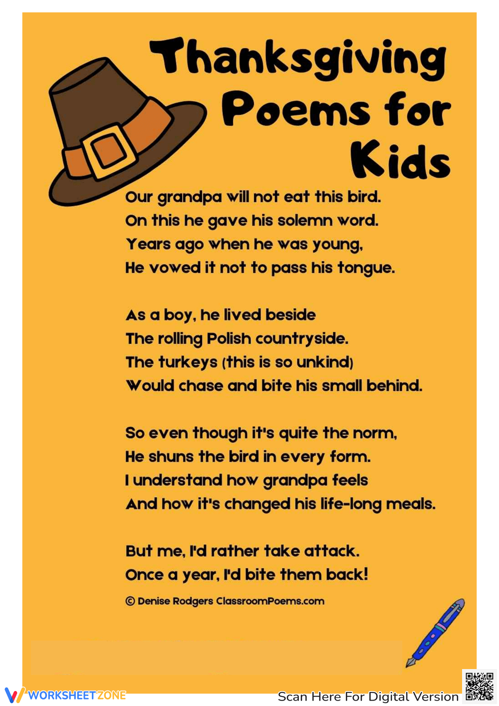 Printable Thanksgiving Poems For Kids Worksheets within Thanksgiving Poem Worksheet